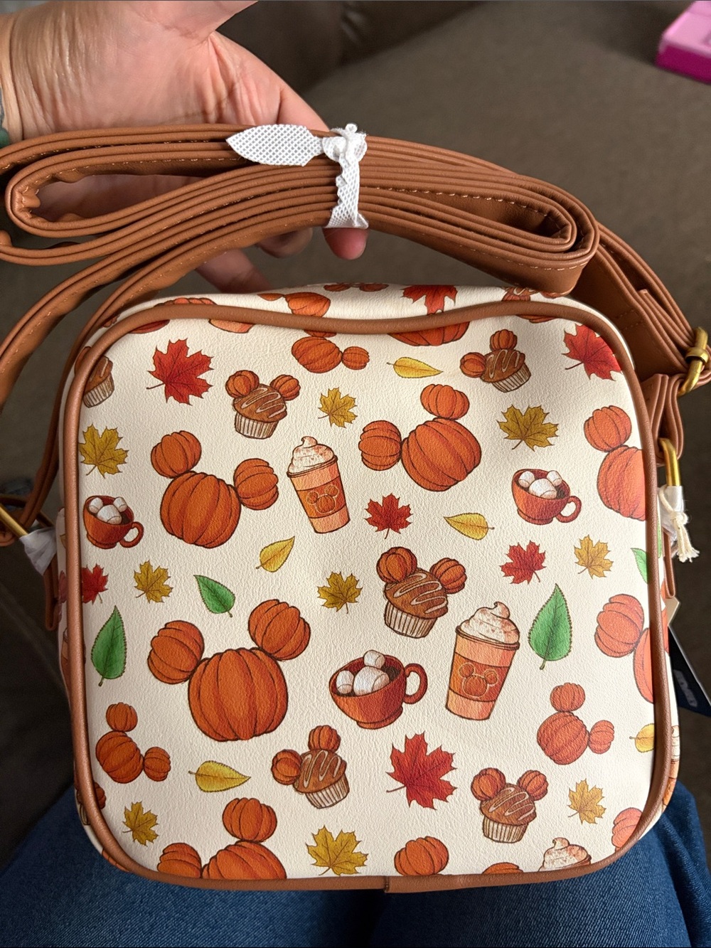 Loungefly Cream Pumpkin Spice Print Crossbody with Brown Trim - Picture 3 of 8